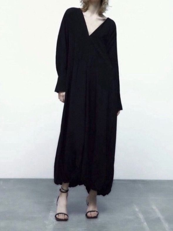 Zara Voluminous Long Dress Black 5216/270 Xs $119